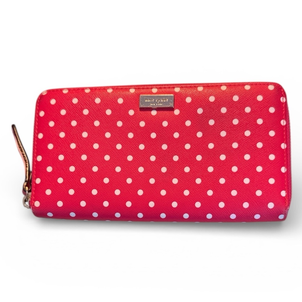 Kate Spade Red White Polka Dot Wallet Clutch wristlet zip around designer